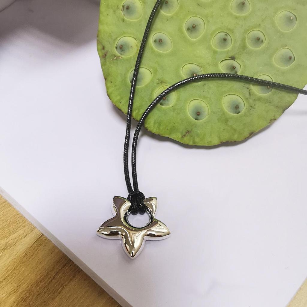Geometric Silver Black Rope Sweater Chain Necklace for Women, Korean-Style, Long and Versatile