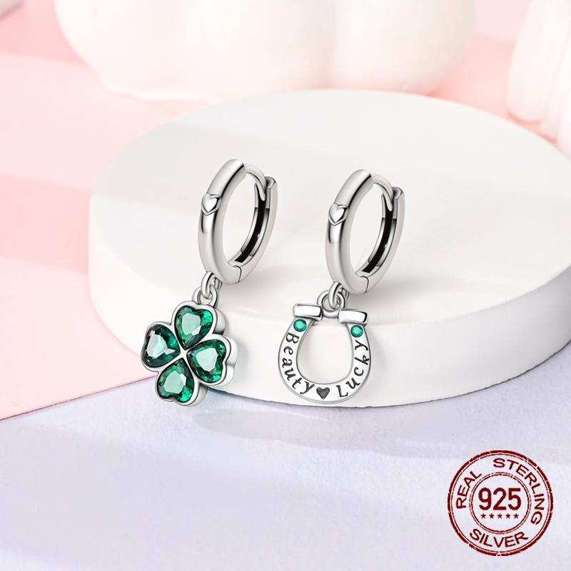 New in 925 Silver Lucky Clover Earrings for Women Girl Green Leaf Ear Studs Fine Jewelry Fashion Luxury Anniversary