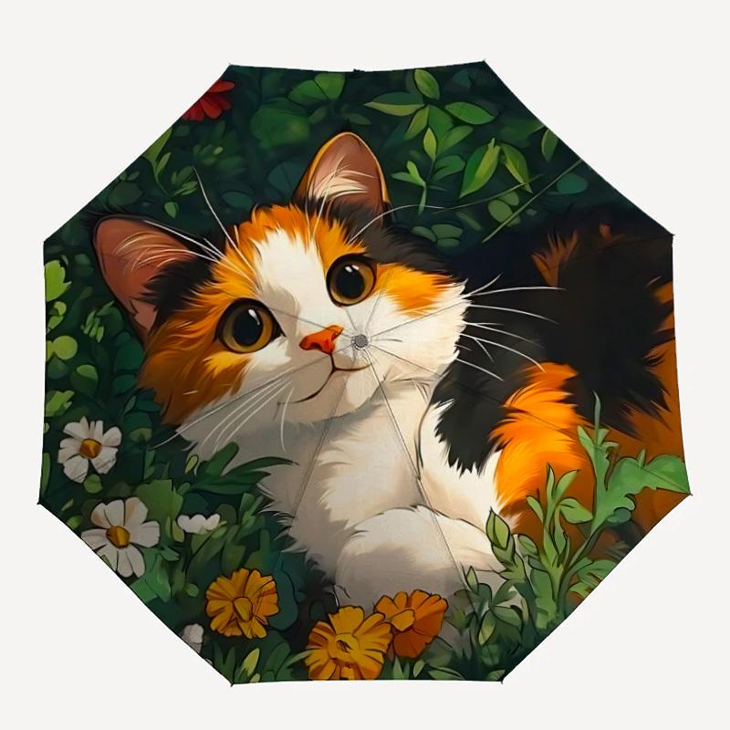 

1pc Cat Garden Flowers Auto-Fold Umbrella with One-Touch Open/Close - 8 Reinforced Ribs for Windproof Stability, yy251118117