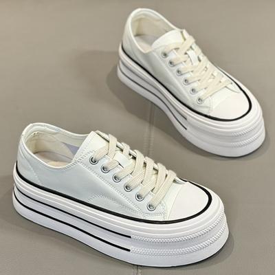 Plateau-Canvas-Schuhe Damen 2025 Frühling neu kleine lässige Sport-Board-Schuhe vielseitige beliebte Muffin-weiße Schuhe