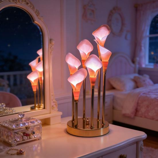 Night Light Calla Lily Artificial Flowers Table Lamp Soft Warm Glow LED Nightlight Energy Saving Safe Touch Relaxing Mood Light for Bedroom Decor