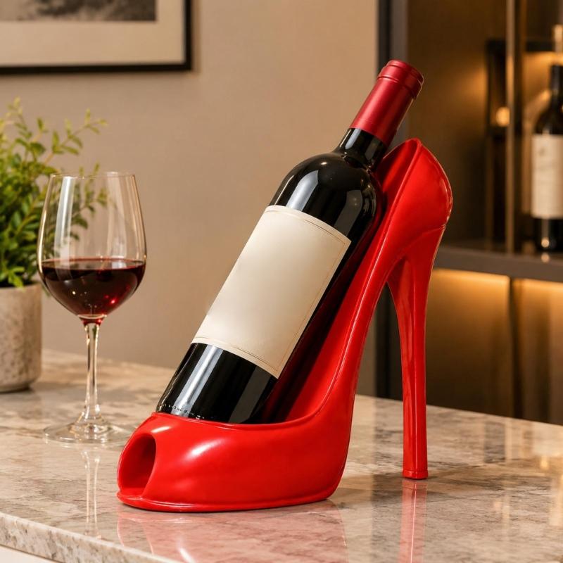 High Heel Wine Bottle Stand, Decorative Open-Front Display Accent for a Dining Table, Sideboard, or Wine Cabinet