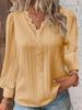 Women V-Neck Lace Blouse Long Sleeve Puff Sleeve Loose Plus Size Fall Casual Shirt Top