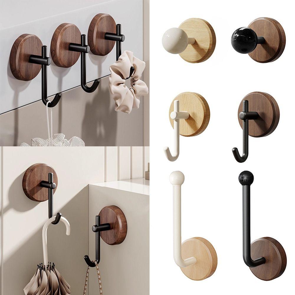 Northern Europe Wood Wall Mount Hook Black White Self-adhesive Wall-mounted Storage Hook No Drill Waterproof Towel Rack Ornament