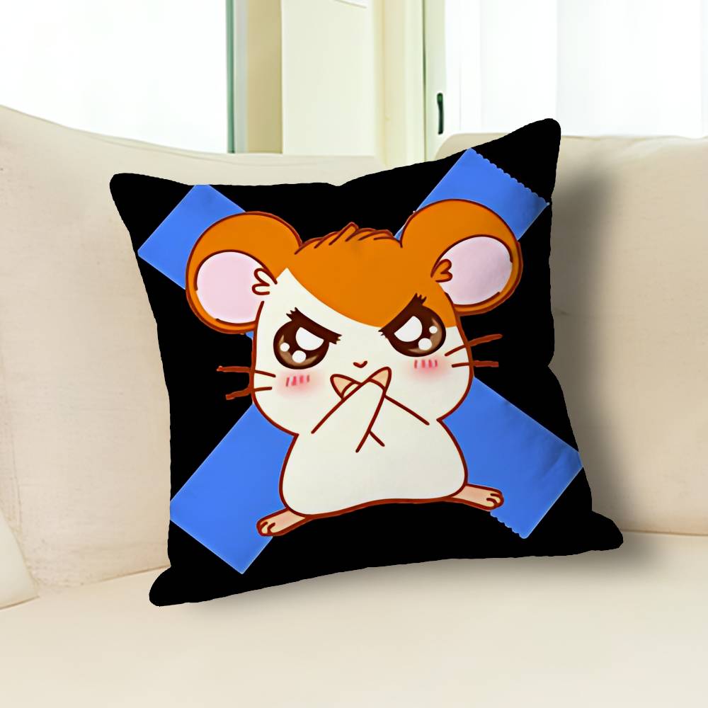 H-Hamtaros Cute Hamster Pillow Cases for Bedroom Living Room Sofa Home Decor Polyester Cushion Cover with Zipper