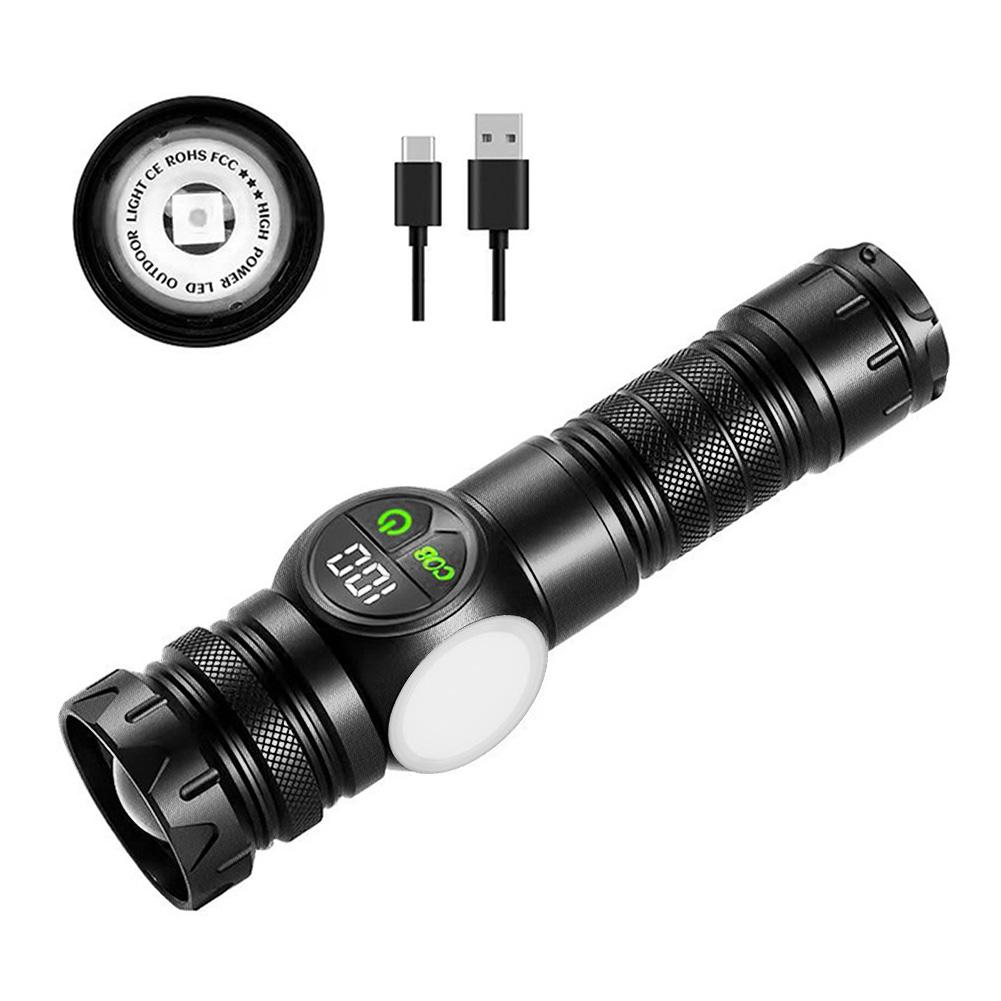 20W LED+COB High Power Flashlight Power Display Super Bright Flashlight Type-C Rechargeable Outdoor Hand Lamp for Power Outages