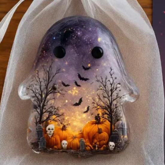 1/2/4/5Pcs Pocket Hug Ghost with Positive Card Emotional Support Ghost Token Mini Halloween Cartoon Ghost Statue Inspirational Gift