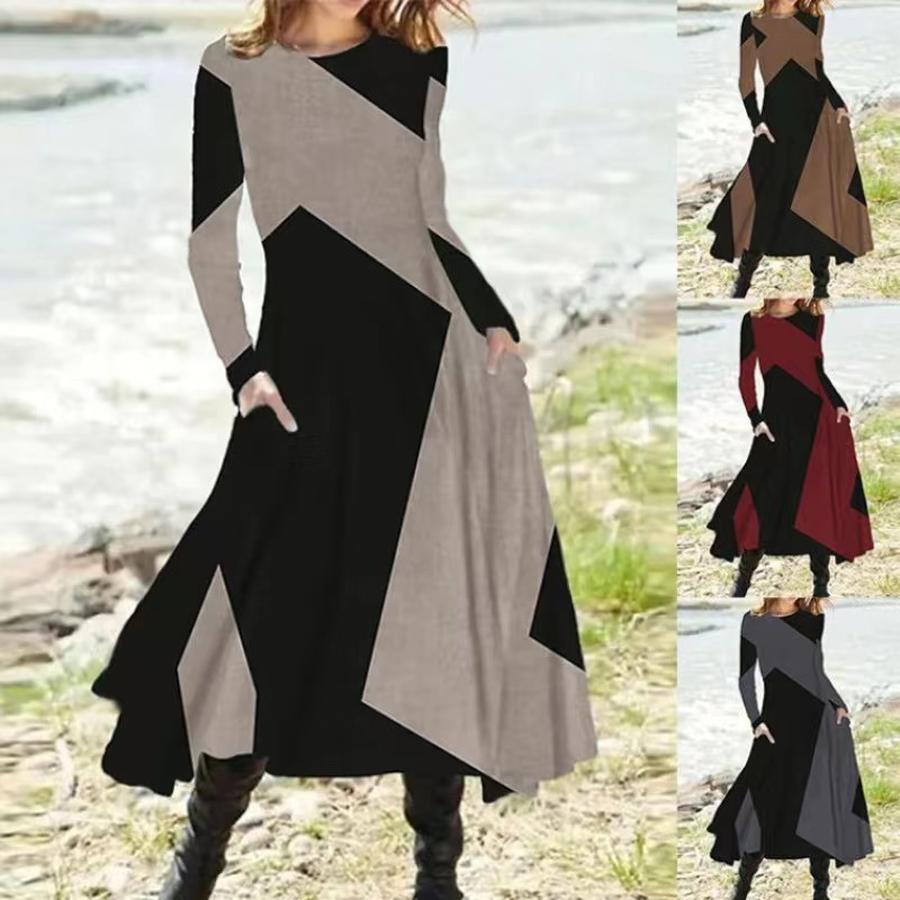 Autumn/Spring Crew Neck Casual Vacation Women's A-Line Midi Dress