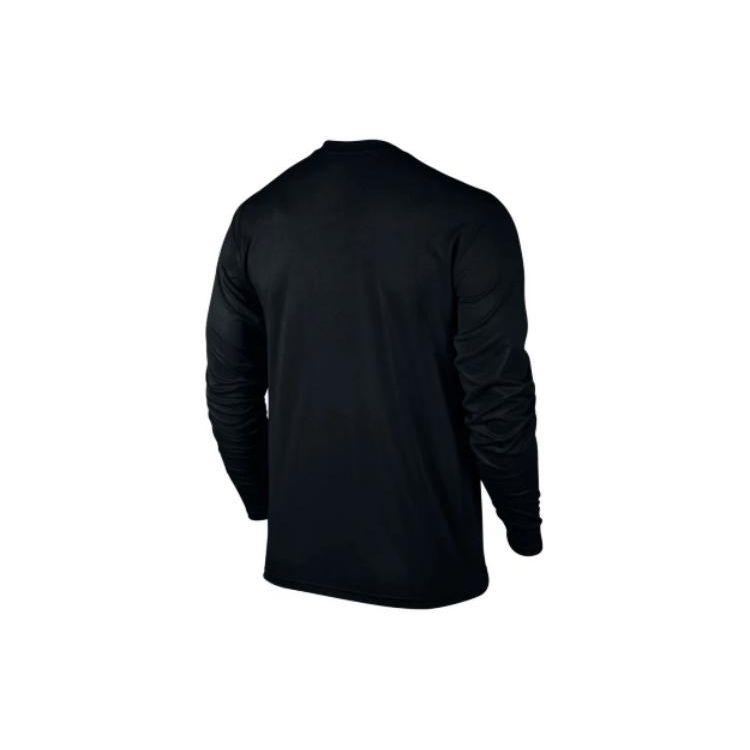 Nike Tricou cu mânecă lungă, cu gât rotund, culoare uni, cu imprimeu logo, pentru bărbați, topuri, negru 718837-010