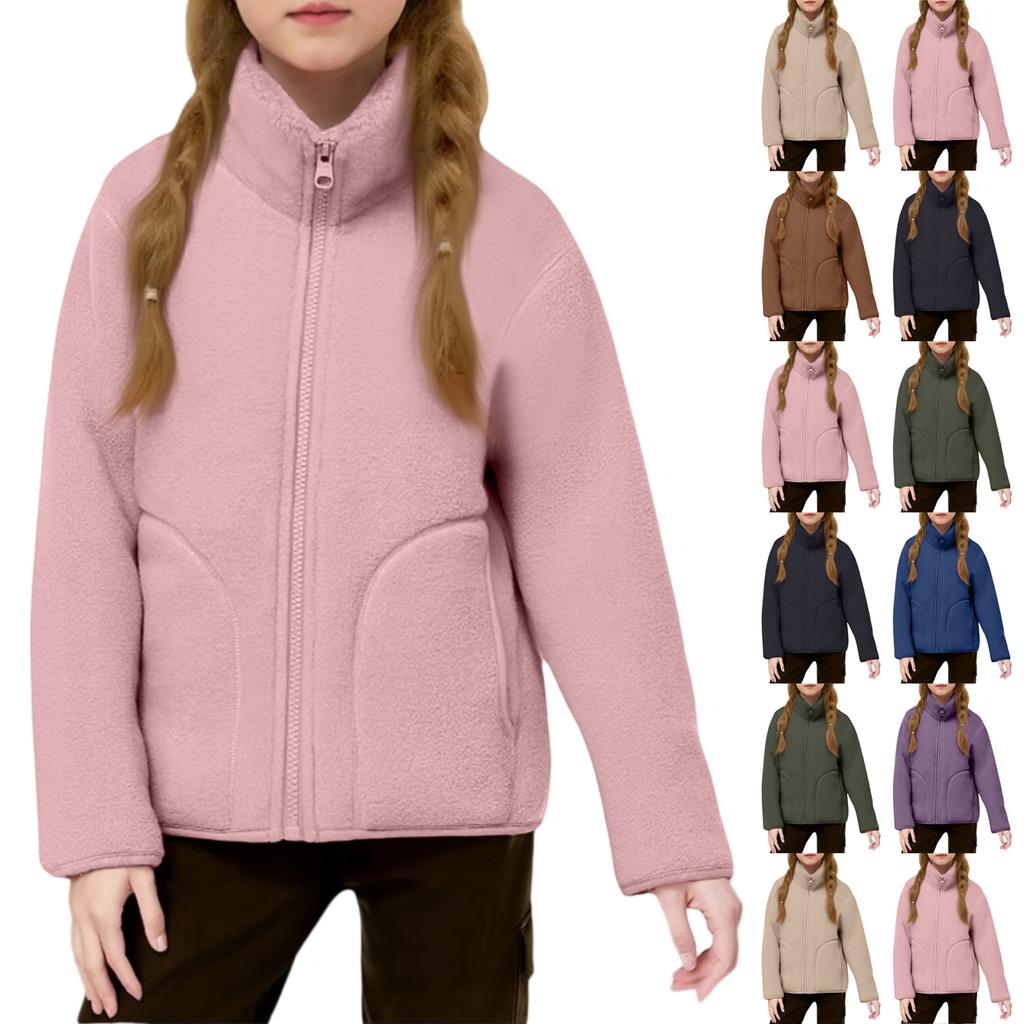 Kids' Fleece-Lined Jacket - Stand Collar Thermal Coat