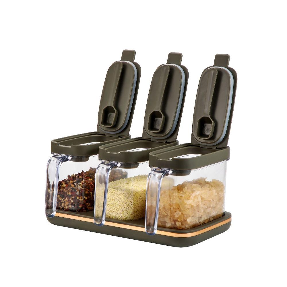 

3 шт./набор Влагонепроницаемый кухонный контейнер для хранения Набор бытовых бутылок для приправ Кухонные инструменты серый