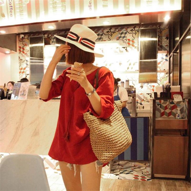 Модные простые полые пляжные сумки женские соломенные вязаные большие сумки-тоут 48cm15cm30cm 1939₽