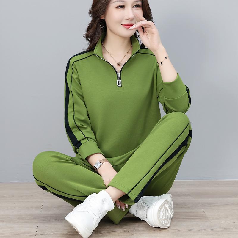 Fashion Women Half Zip Stand Collar Sportswear Suit Casual Spring Autumn Outdoor Sports Two Piece Tracksuit for Ladies