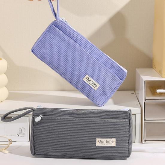 Corduroy Pencil Case Large Capacity Double-Layer Pencil Pouch for Middle School Office Cosmetic Bag Multi-Purpose Stationery Organizer for Pens Makeup