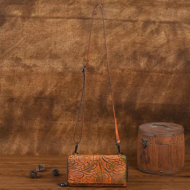 Johnature Phone Bag Retro Embossed Large Capacity Multi Card Women's Wallet Versatile Small Crossbody Bag