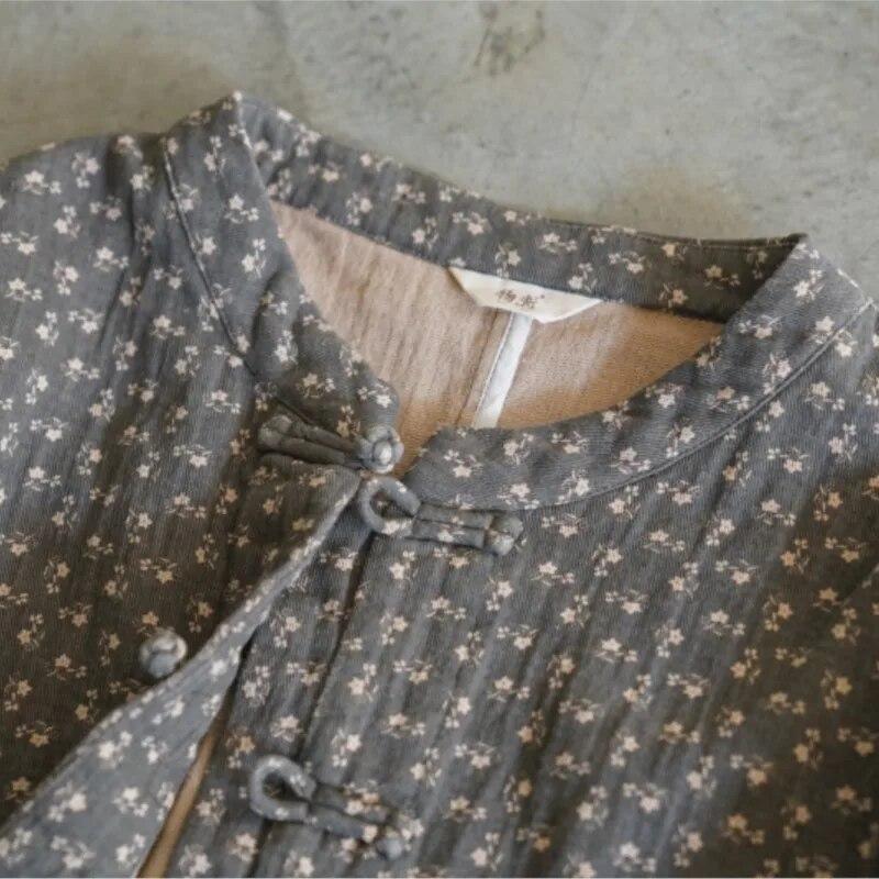 Johnature Mulheres vintage primavera jaquetas de algodão botão suporte casacos estilo chinês manga longa impressão floral jaquetas femininas