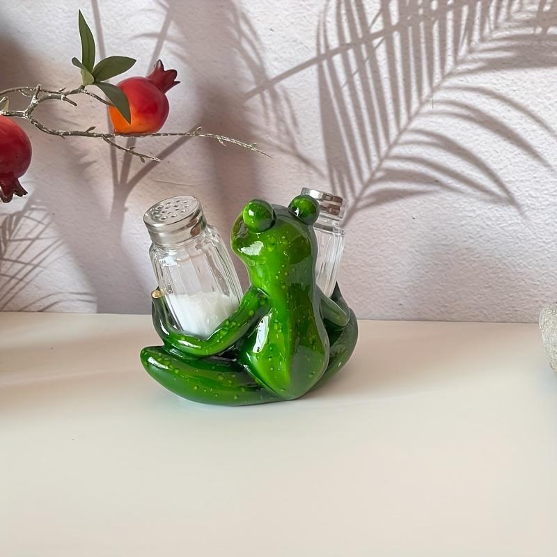 1 Stück Harz Frosch Figur, Niedlicher Salz-, Pfefferstreuer Halter, Verspielte Küche, Heimdeko für Arbeitsplatte, Eingangsbereich, Langlebige Dekorative Statue für Innen/Außen