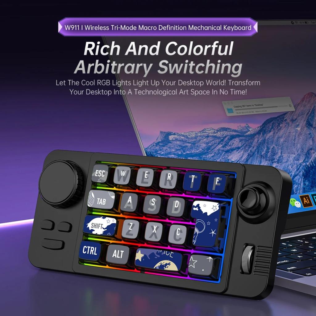 Hot Swap Bluetooth/2.4G/Kabelgebundene Mechanische Gaming-Tastatur mit Roller-Joystick für Win/Mac Programmierbare Hintergrundbeleuchtete Gaming-Tastatur