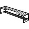 Yamazaki Tower Stovetop Back Rack with Exhaust Vent Cover, for 60cm Stoves, Black, Approx. W70 x D18 x H15cm, Sliding Exhaust Vent Cover with Shelf, P