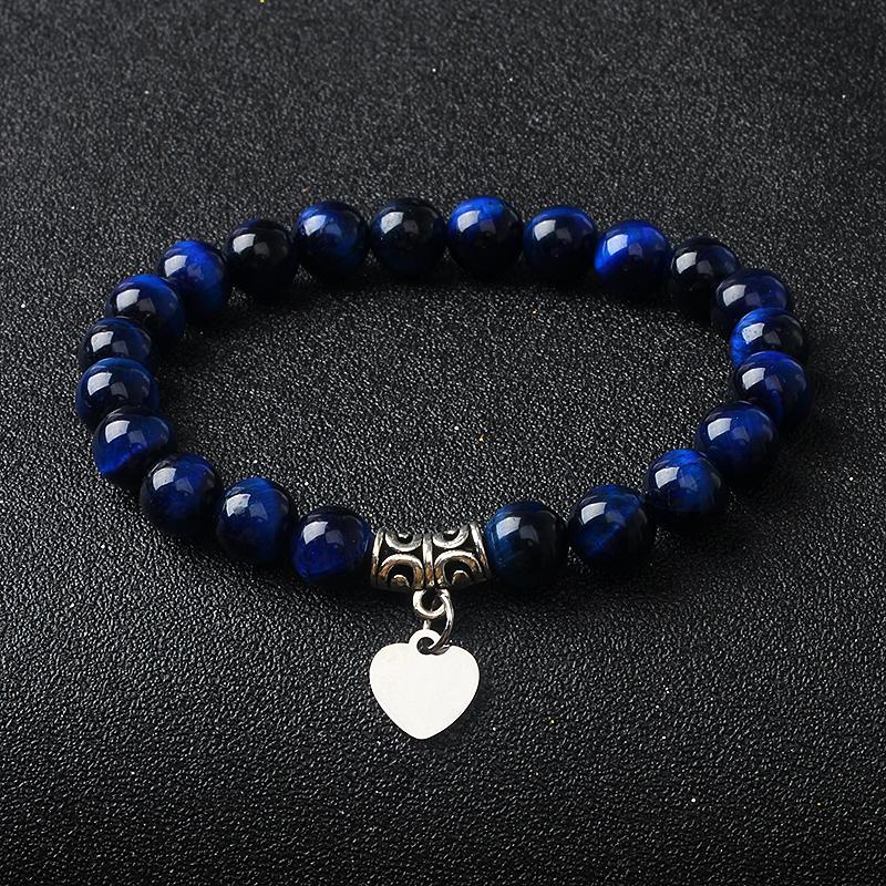 Original Amethyst Heart Charm Bracelets Women 316L Stainless Steel Pendant Bracelets Nature Stone Beaded Couple Jewelry Pulsera