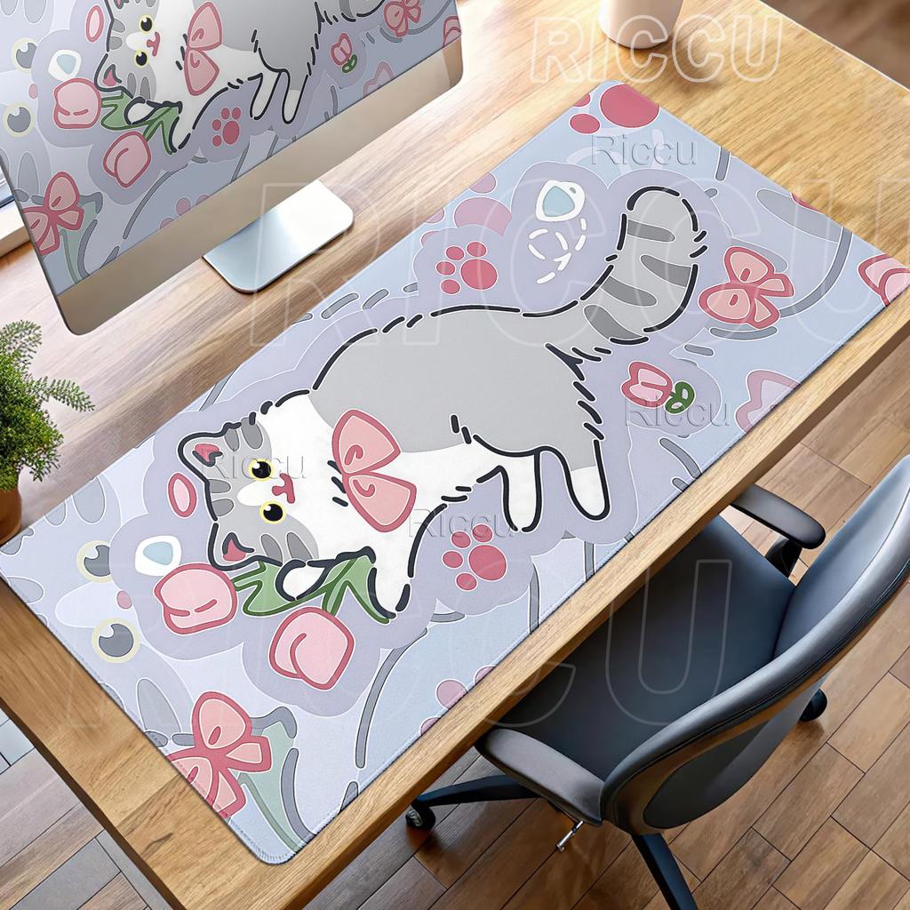 Large Kawaii Pretty Mouse Pad Cute Kitty Computer Keyboard Professional Mouse Mat LockEdge Rubber Non-slip Base Aesthetic Carpet