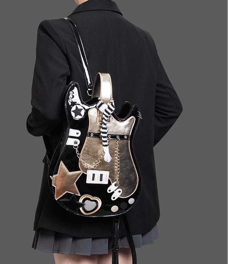 HIATUS Shoulder Harajuku Moe Black Gold Guitar-Shaped 2-Way Bag, Backpack, Lolita, Punk, Fashion, Cosplay, Anime, Merchandise, [Used]