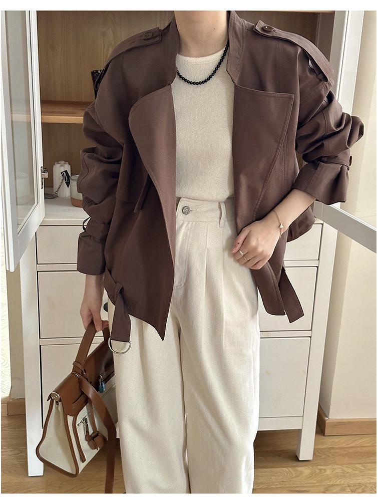 Korean-Style Casual Loose Petite Trench Coat - Trendy Women's Short Jacket for Spring & Autumn 2025