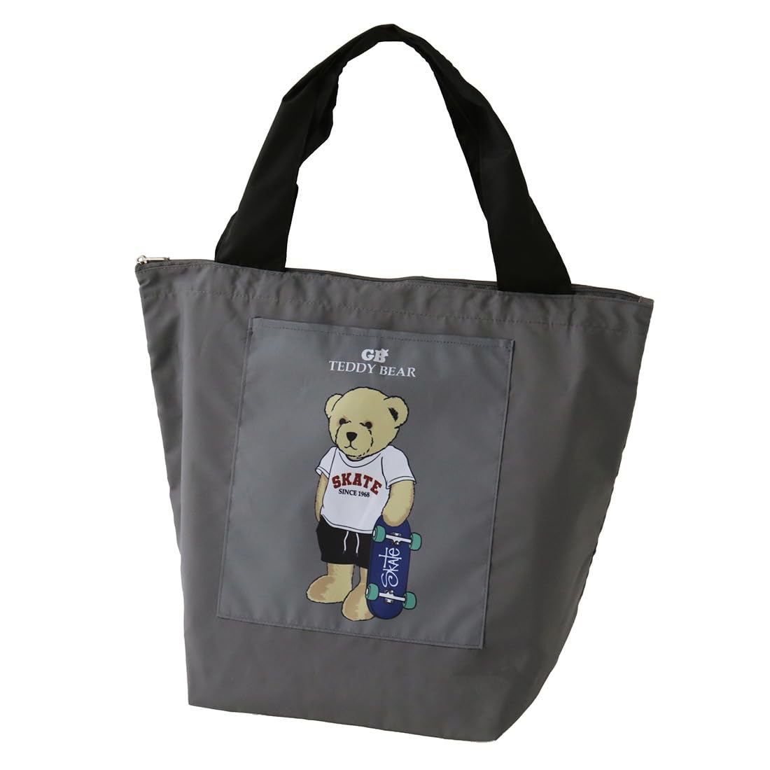 Цветущий Большой Британский Плюшевый Мишка Сумка-шоппер на молнии Эко-сумка Моя Сумка (В упаковке) Медведь-скейтер (Серый) 001763-0001-01
