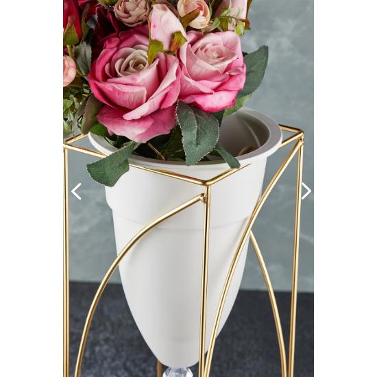 Metal 2-Piece Gold-Legged Decorative White Flowerpot