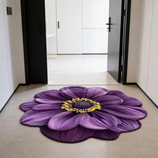 3D Visual Flower Rug Realistic Floral Floor Mat Non-Slip Absorbent Bathroom Rug for Bedroom Living Room Playroom Entrance Decor