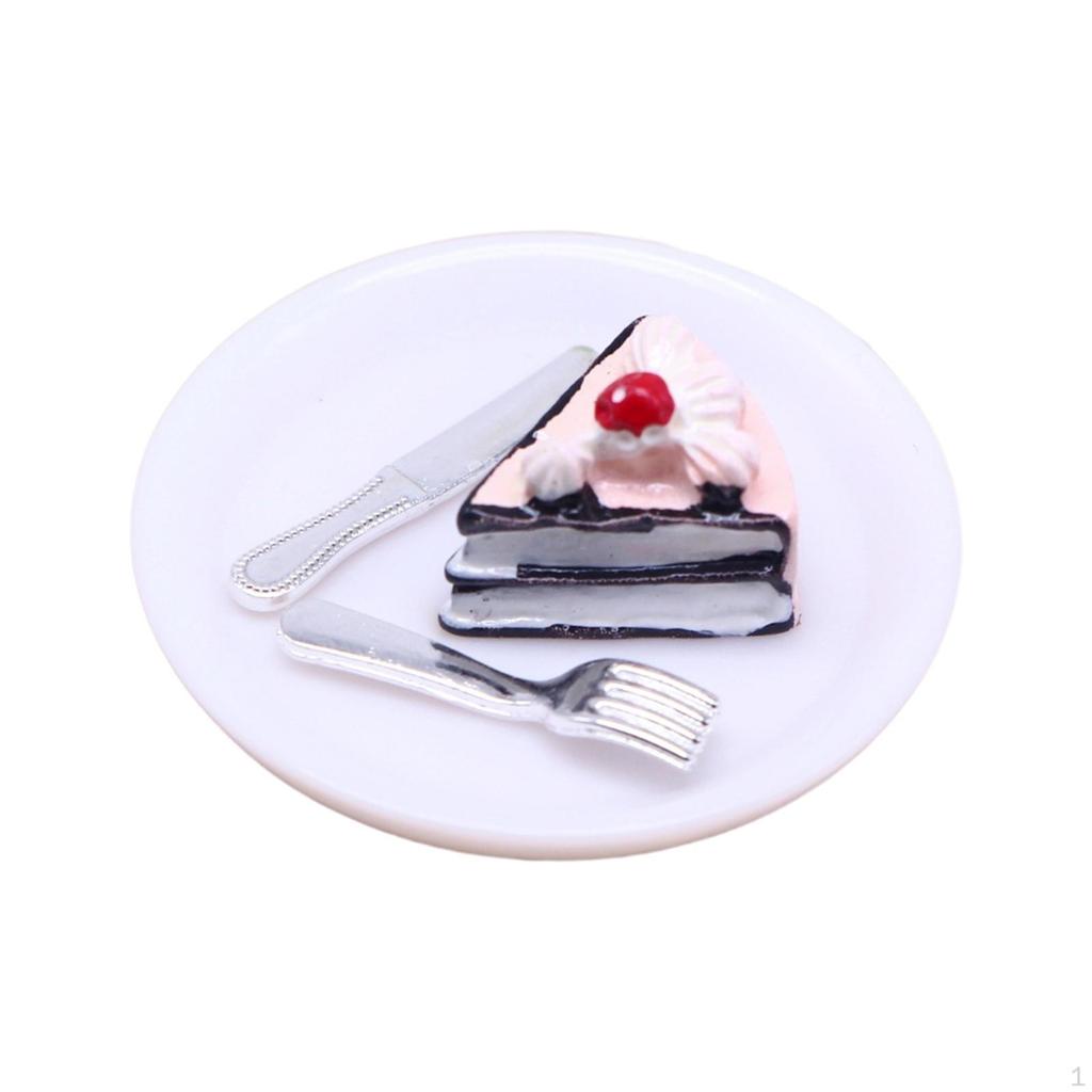 Dollhouse Dessert Cake with Plate, Kitchen Accessories, Miniature Doll Toys for