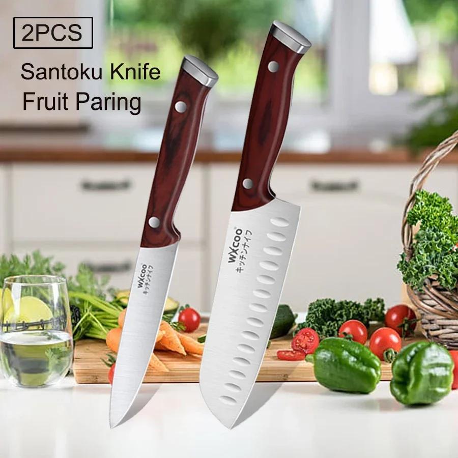 WXCOO Stainless Steel Japanese Chef Knife Wooden Handle Ultra Sharp Fish Bone Fruit Meat Cleaver Santoku Slicing Kitchen Knives