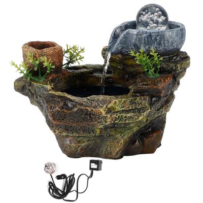 LED Felsenharz-Wasserbrunnen DIY Pflanzen Mikrolandschaft Topfsukkulenten Heimdekoration