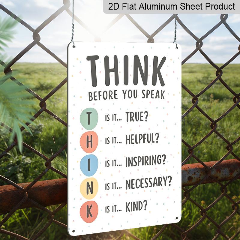 2D Flat Think Before You Speak Colorful Dot Mental Health Metal Sign - 8.0x12.0inch Aluminum Wall Art, Classroom Counselor Office Kindness Decor
