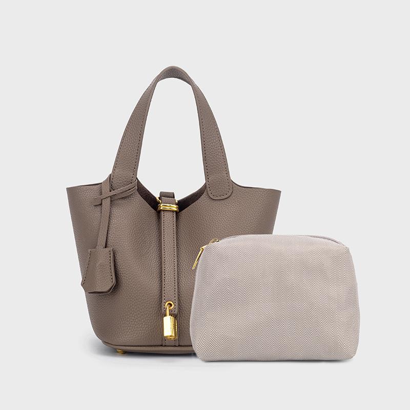 Classic Basket PU Women's Handbag, Simple Bucket Bag, Mother and Child Bag, Fashiable and Versatile Women's Bag