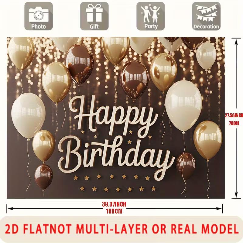2D Modern Brown Gold Happy Birthday Backdrop for Stylish & Adult Celebrations