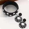 Hong Kong Style Retro Black & White Polka Dot Earrings: Double Layer Round Acrylic for Women