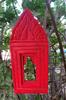 Bright Red Carved Wooden Wall Frame | Indian Heritage Jharokha | Decorative Window