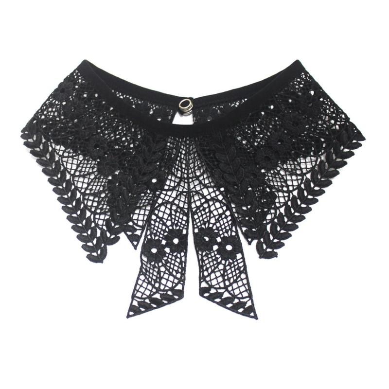 Women Elegant Embroidery Lace Neckline Fake Collar False Bowtie Bowknot Detachable Collar Fashion Clothing Accessories