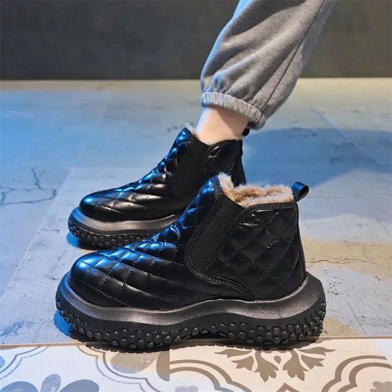 Milk Huhu Thick-soled White Shoes, Snow Boots, Women's Plus Velvet Thickened Autumn and Winter Cotton Shoes, Waterproof, Non-slip and Warm