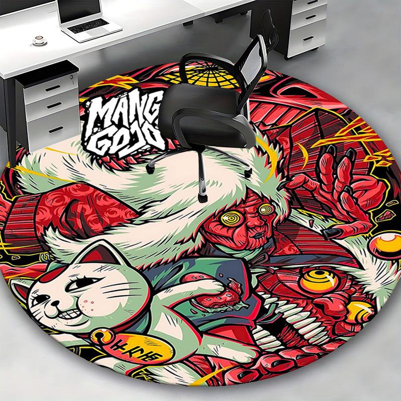 1pc Anime Cat & Demon Round Carpet - Office Chair Mat, Non-Slip Rug for Home Decor