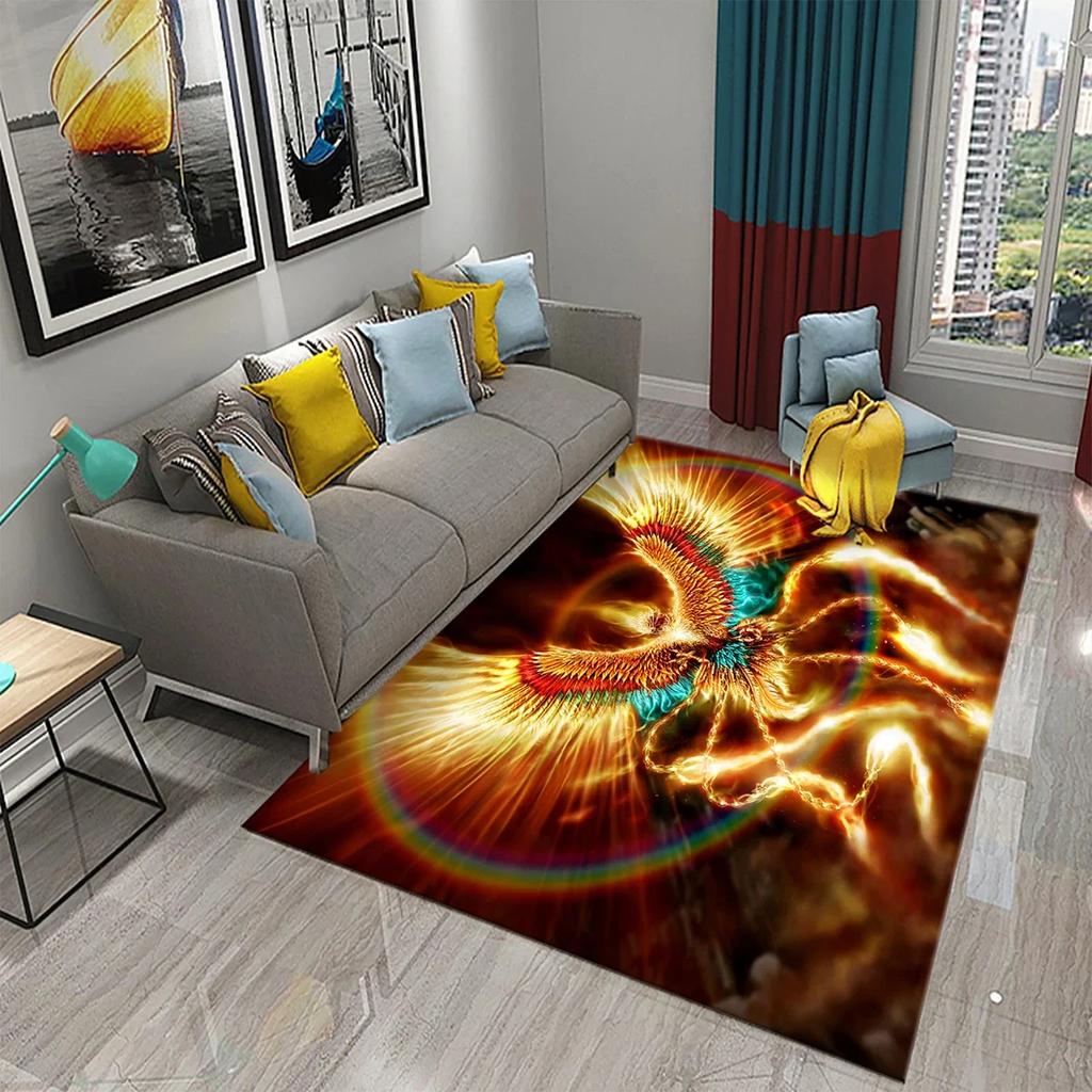 Czerwony Dywan z Feniksem 3D Dywanik Obszarowy Duży Dywan do Salonu Sypialni Dekoracja Sofy Kuchnia Łazienka Antypoślizgowa Mata Podłogowa Dywan