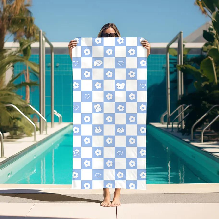 

Beach Towels Bathroom Accessories Checkerboards For Bath Quick Drying Towels Sauna Personal Care Large Bath Towel Spa Home Gym W40*H60(CM)