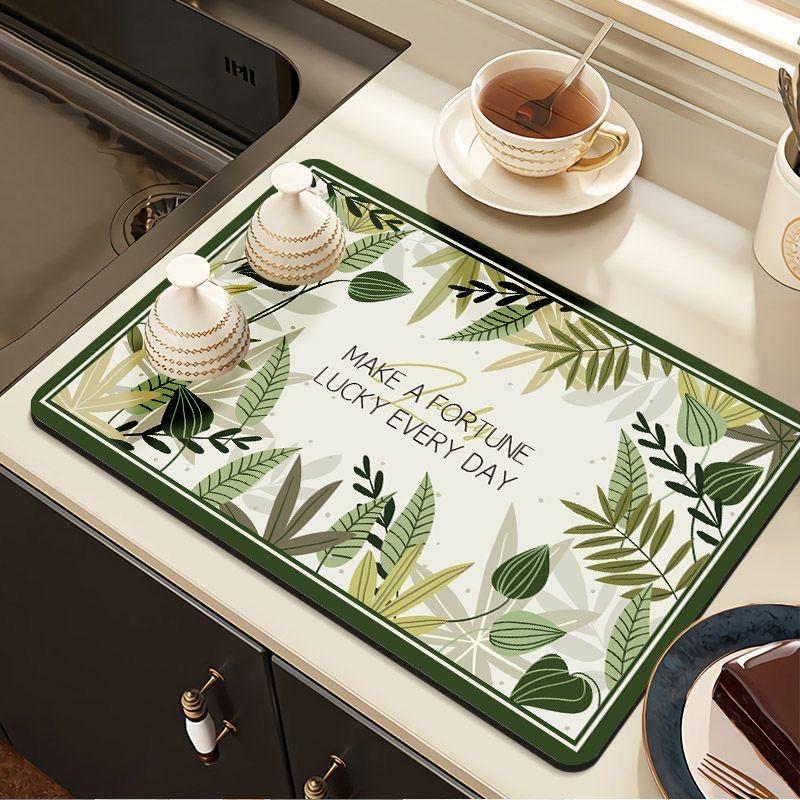 30*40cm Vintage Flora Printed Mud Absorbent Quickly Dry Heat Resistant Non-Slip Tableware Pad Dish Drying Mat Placemat Coffee Mat