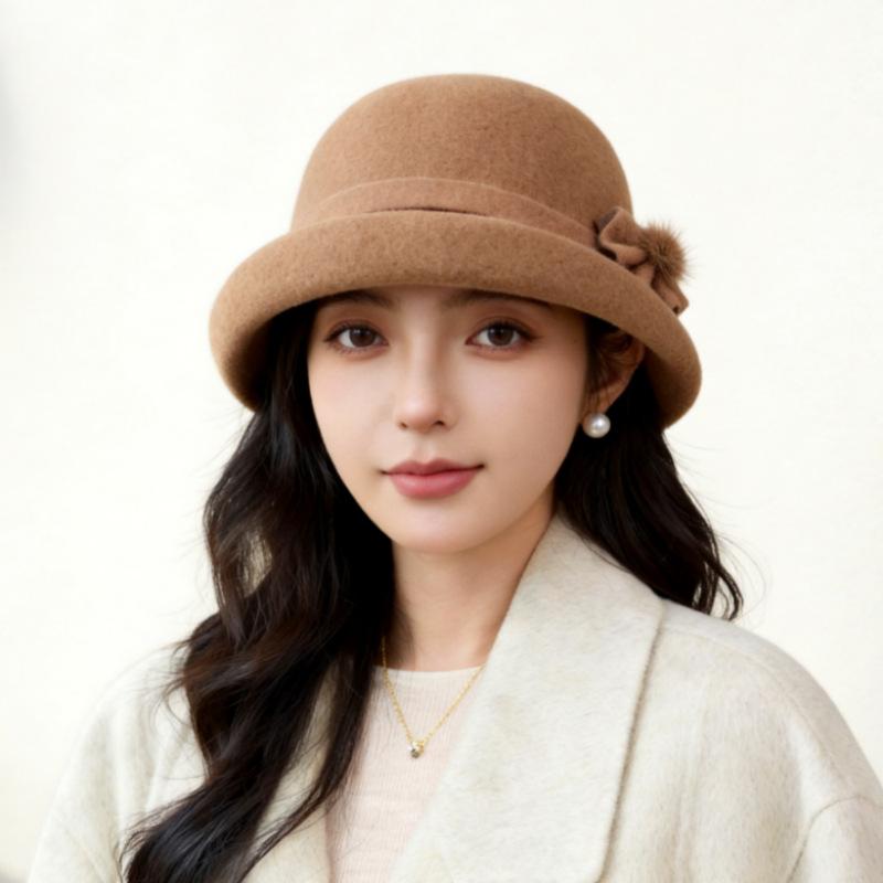Autumn and winter new wool basin hat femininity elegant and versatile, small face thickened warm woolen bucket hat spot