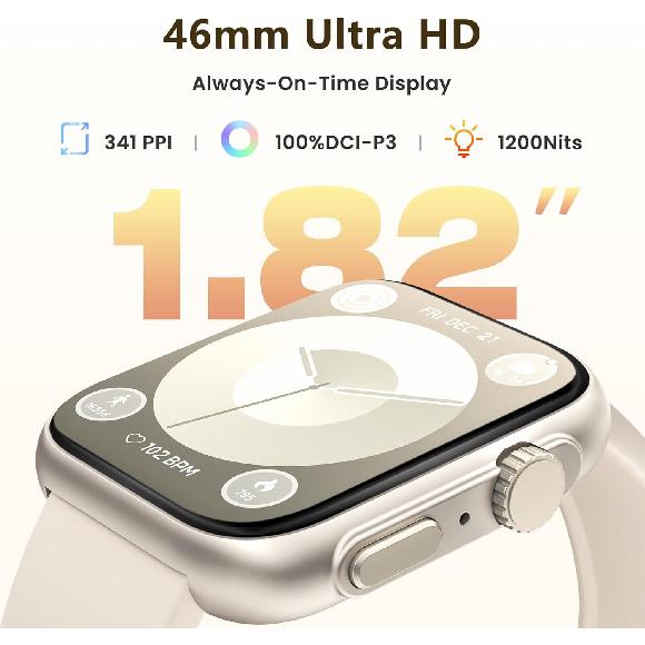 Smart Watch for Android & iPhone [46mm], Answer/Make Call, Sleep & Stress Tracking, 120+ Sports Modes, GPS Activity Tracker, Water Resistant