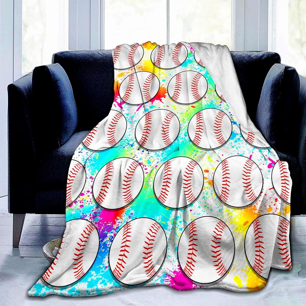 Baseball Throw Blanket for Bed Couch Sofa Living Room Decor Soft Warm Lightweight Flannel Blanket Ball Sport Theme Print Blanket