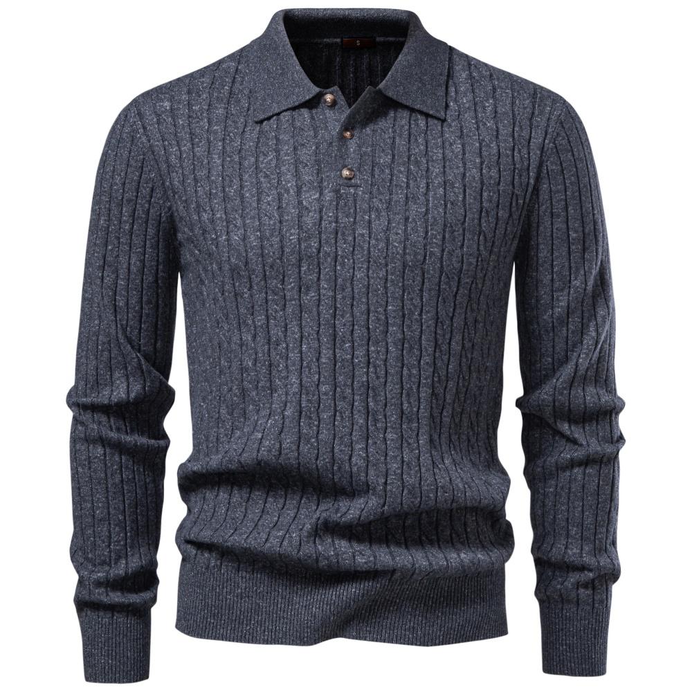 AIOPESON Men’s Knitted Polo Sweater 2026 Autumn Winter Fashion Collared Button Long Sleeves Casual Slim Fit Pullover