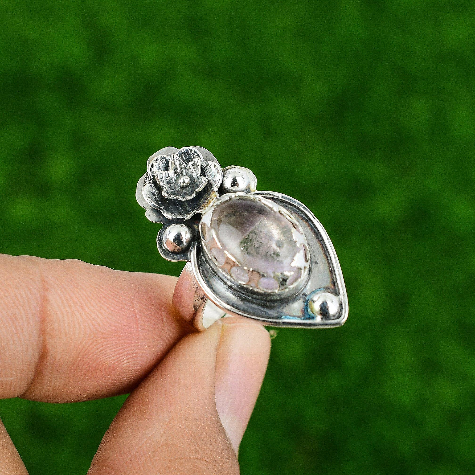 

Натуральный африканский аметист серебро 925 пробы кольцо с несколькими камнями в виде цветка с регулируемым размером для девочек Adjustable