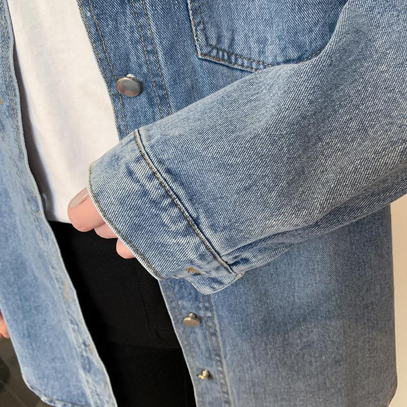 Women's Retro Denim Shirt Jacket - Korean Style, Casual Autumn Long Sleeve Top